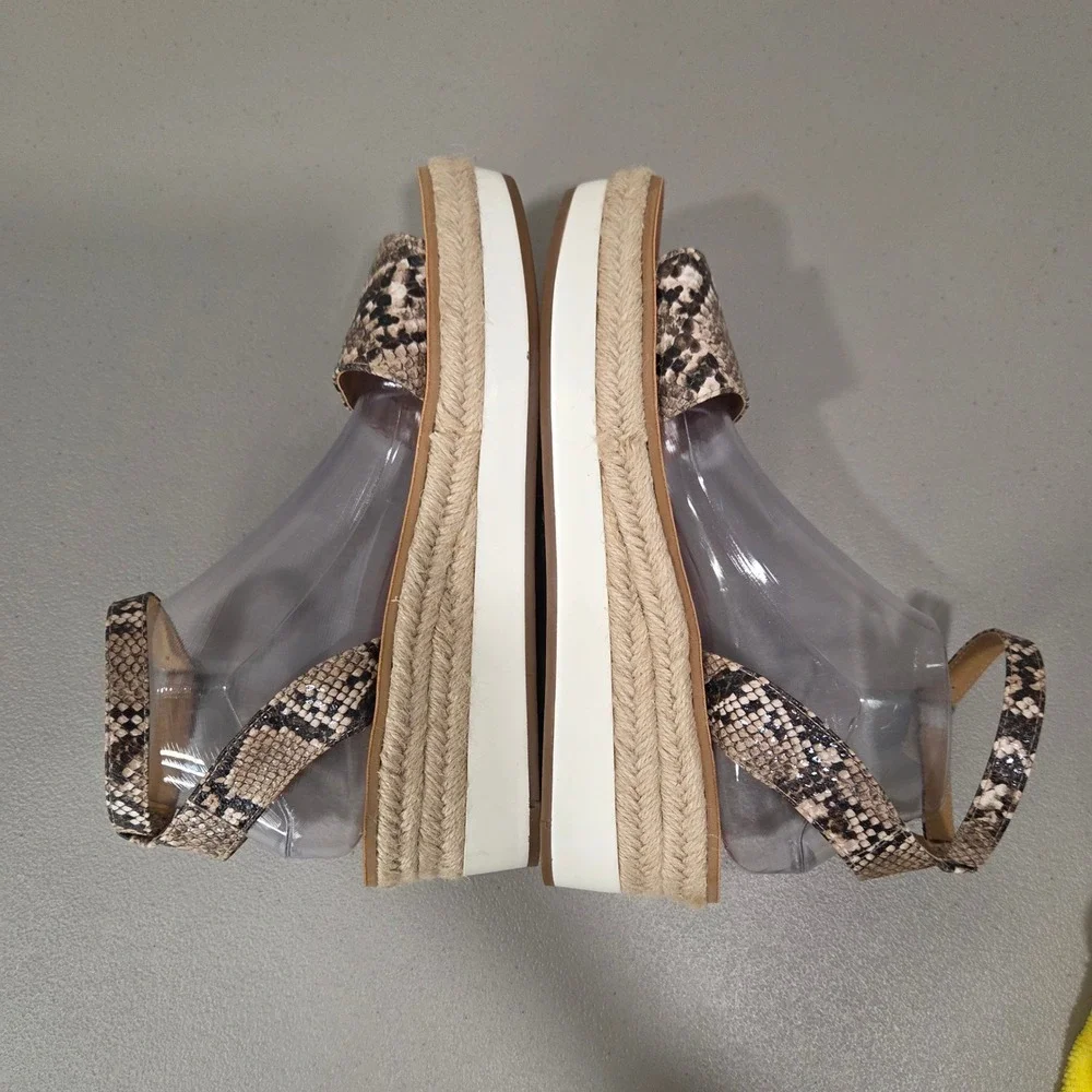 Lucky Brand Jeneka Brown Snake Print Espadrille Platform Sandal 9.5 Ankle Strap‎